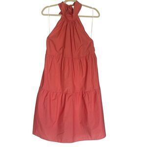 New Theory Pink Coral Halter Tier Mini Dress Tech Lawn Women’s Size Medium